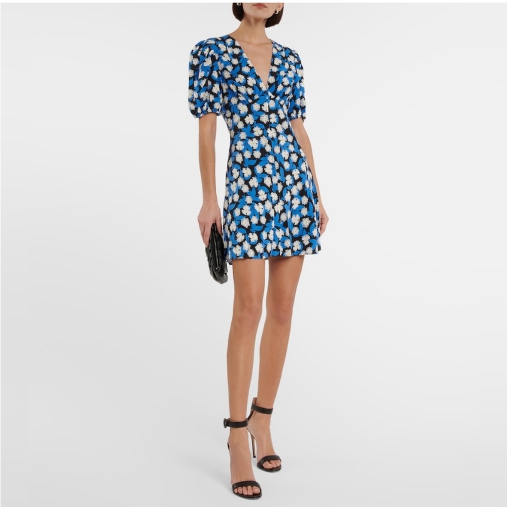 STAUD Milla Blue Floral Minidress (Size 4)